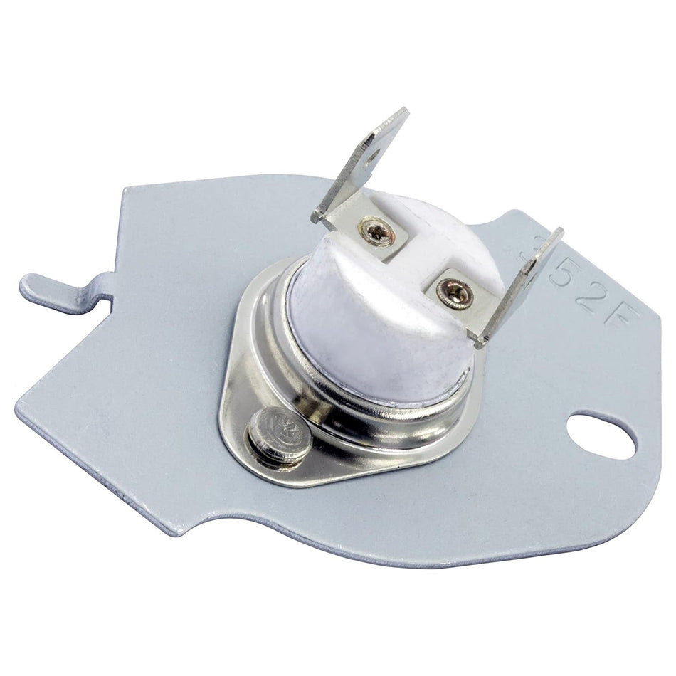 3977394 dryer thermal fuse replacement mounted on a metal bracket for Whirlpool and Kenmore dryers.