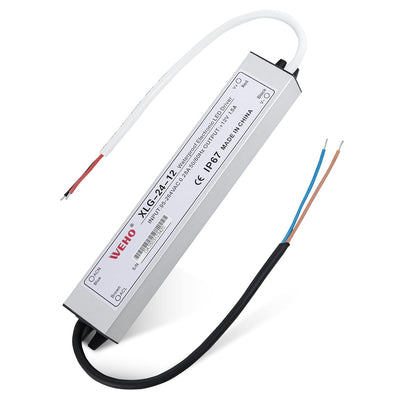 24W 12V LED Power Supply Driver 1.5A - 120VAC to 12V DC Transformer (IP67 Waterproof)