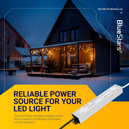 24W 12V LED power supply driver for outdoor lighting applications with IP67 waterproof rating.