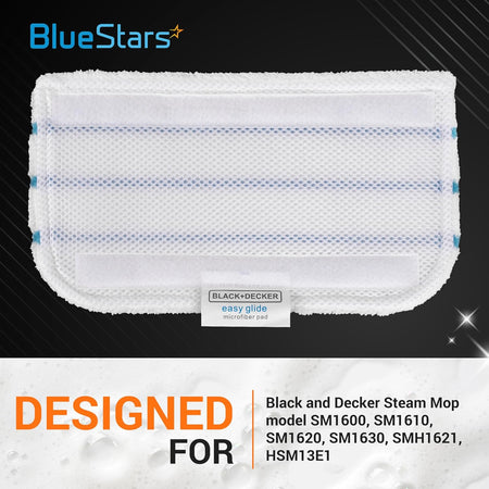 Single white microfiber replacement pad for Black and Decker steam mops with easy glide design.