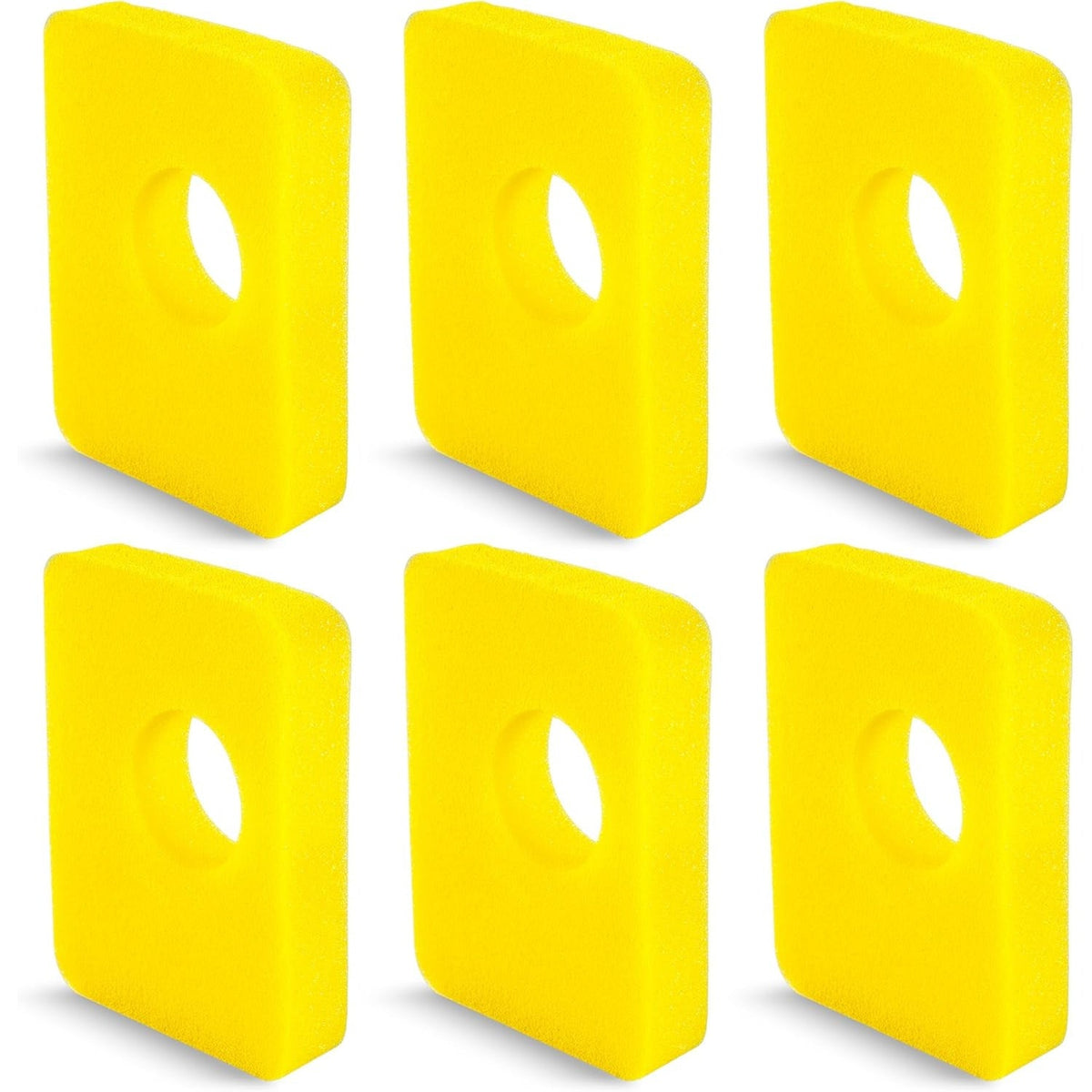 Set of six yellow foam air cleaner filters for lawn mower engines, compatible with 799579 and 550e series.