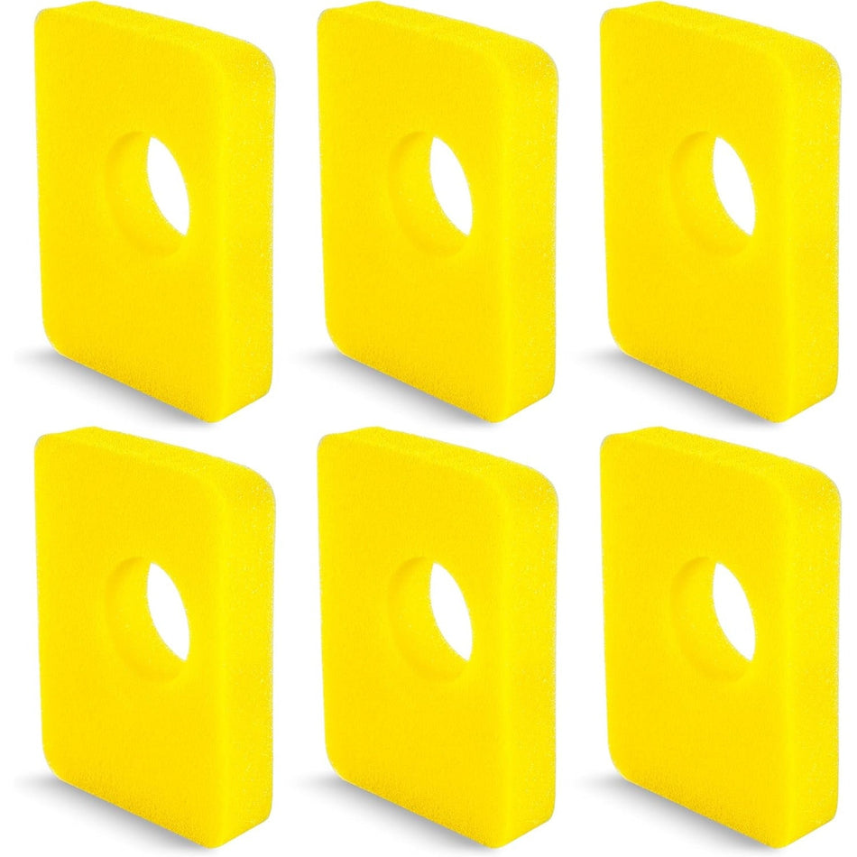 Set of six yellow foam air cleaner filters for lawn mower engines, compatible with 799579 and 550e series.