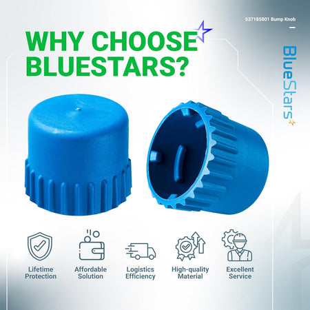 Two blue T35 bump knob replacements for Husqvarna trimmer heads shown from top and bottom angles.
