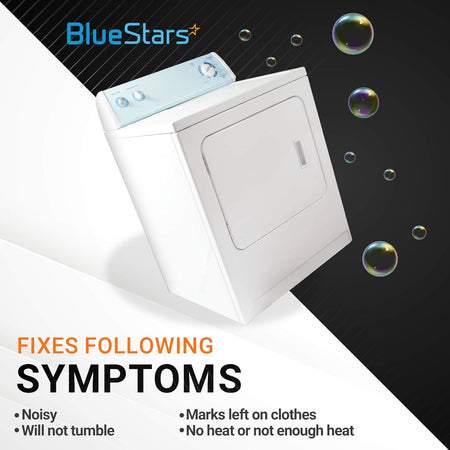 White dryer showing symptoms fixed by the 33001807 and 306508 drum felt seal and bearing kit.
