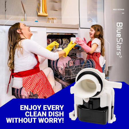 WD21X25468 dishwasher pressure sensor replacement part for GE dishwashers shown in a lifestyle product graphic.