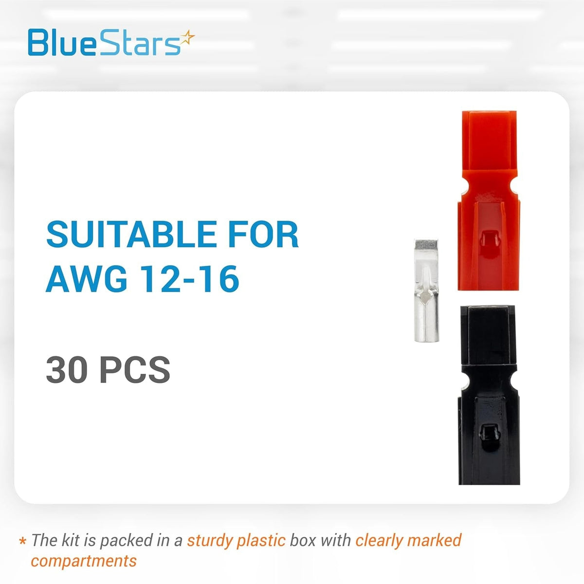 Red and black Powerpole quick disconnect connectors with metal contact pins for 12-16 AWG wire.