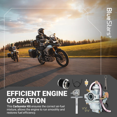 Carburetor kit components including air filter, fuel valve, and fuel filter for Honda CRF50F and Z50 series mini bikes.