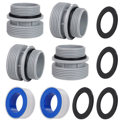 Set of 4 pool hose conversion adapters with O-rings and gaskets for 40mm to 1 1/2 inch pool pump connections.