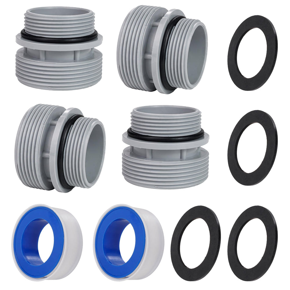 Set of 4 pool hose conversion adapters with O-rings and gaskets for 40mm to 1 1/2 inch pool pump connections.