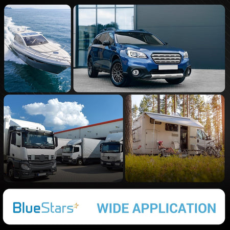 Collage showing boat, car, truck, and RV applications for the 12V-36V 500A high current battery cut-off switch.