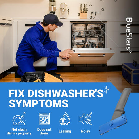 Technician repairing a Frigidaire dishwasher with a 5304506660 lower spray arm shown in the foreground.