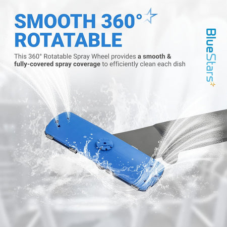 5304506660 dishwasher lower spray arm with 360-degree rotatable spray wheel in action.