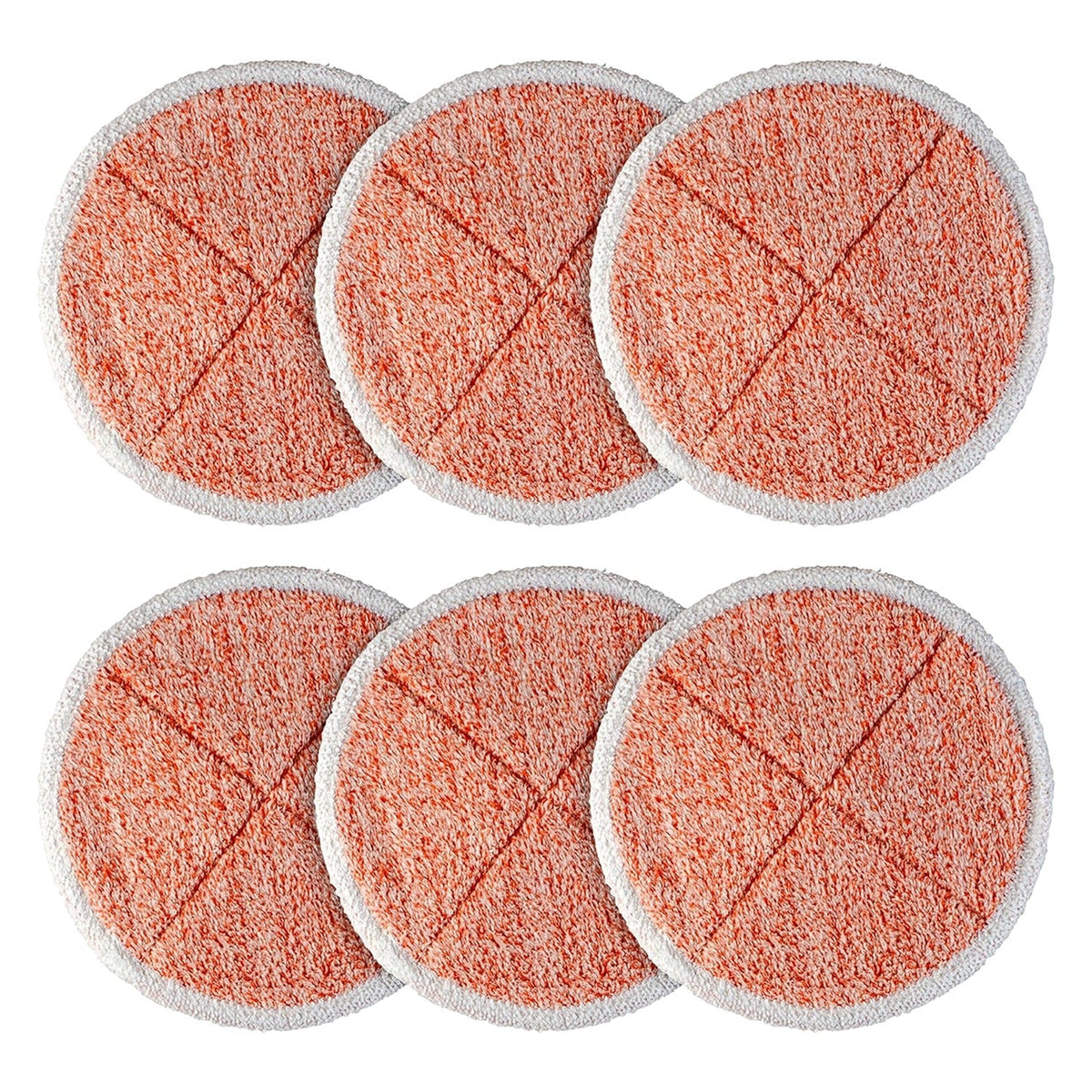 Set of six orange replacement mop pads compatible with Bissell Spinwave hard floor cleaners.