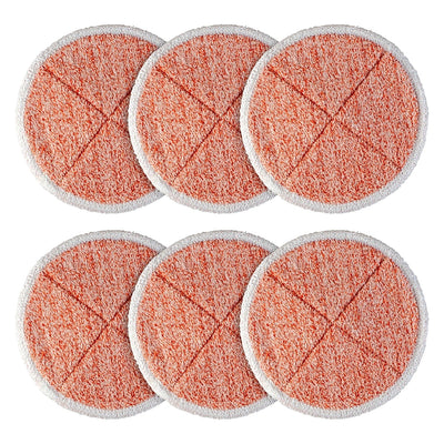 Set of six orange replacement mop pads compatible with Bissell Spinwave hard floor cleaners.