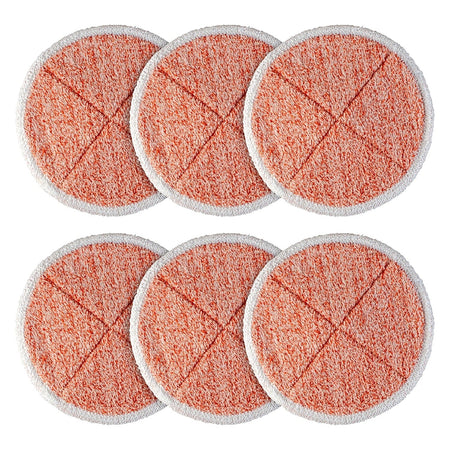 Set of six orange replacement mop pads compatible with Bissell Spinwave hard floor cleaners.