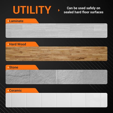 Infographic showing Bissell Spinwave mop pad compatibility with laminate, hard wood, stone, and ceramic floor surfaces.