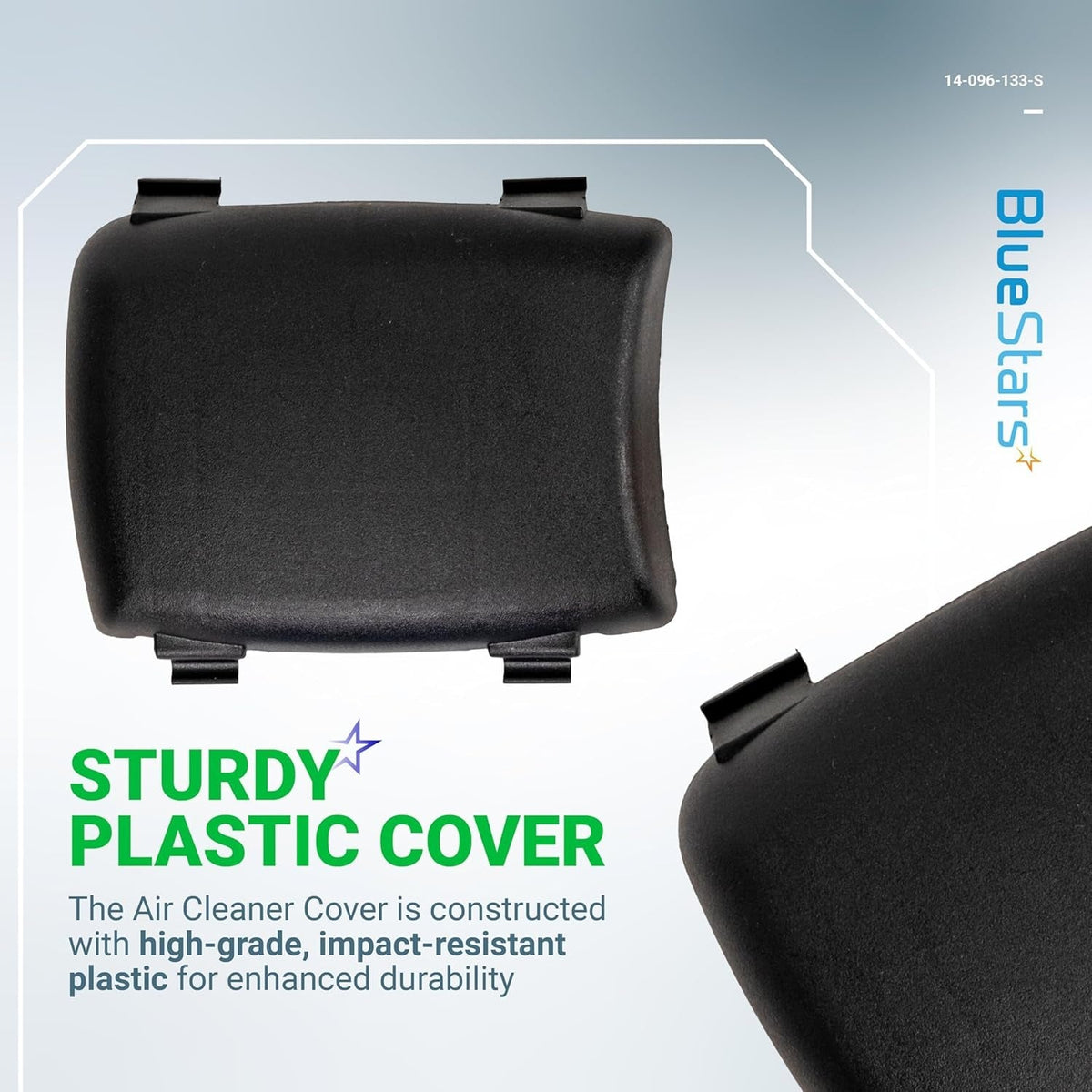 Black plastic air filter cover for Kohler XT650 and XT675 engines, replacement for 14-096-133-S.