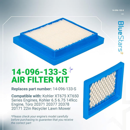 Replacement air filter for Kohler XT650 and XT675 engines, compatible with Toro 22-inch recycler lawn mowers.