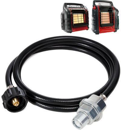 6ft propane hose with QCC1 adapter and fuel filter for Mr. Heater Buddy series portable heaters.