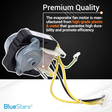 WR60X10220 refrigerator fan motor with wiring harness and connector, featuring durable metal and plastic construction.