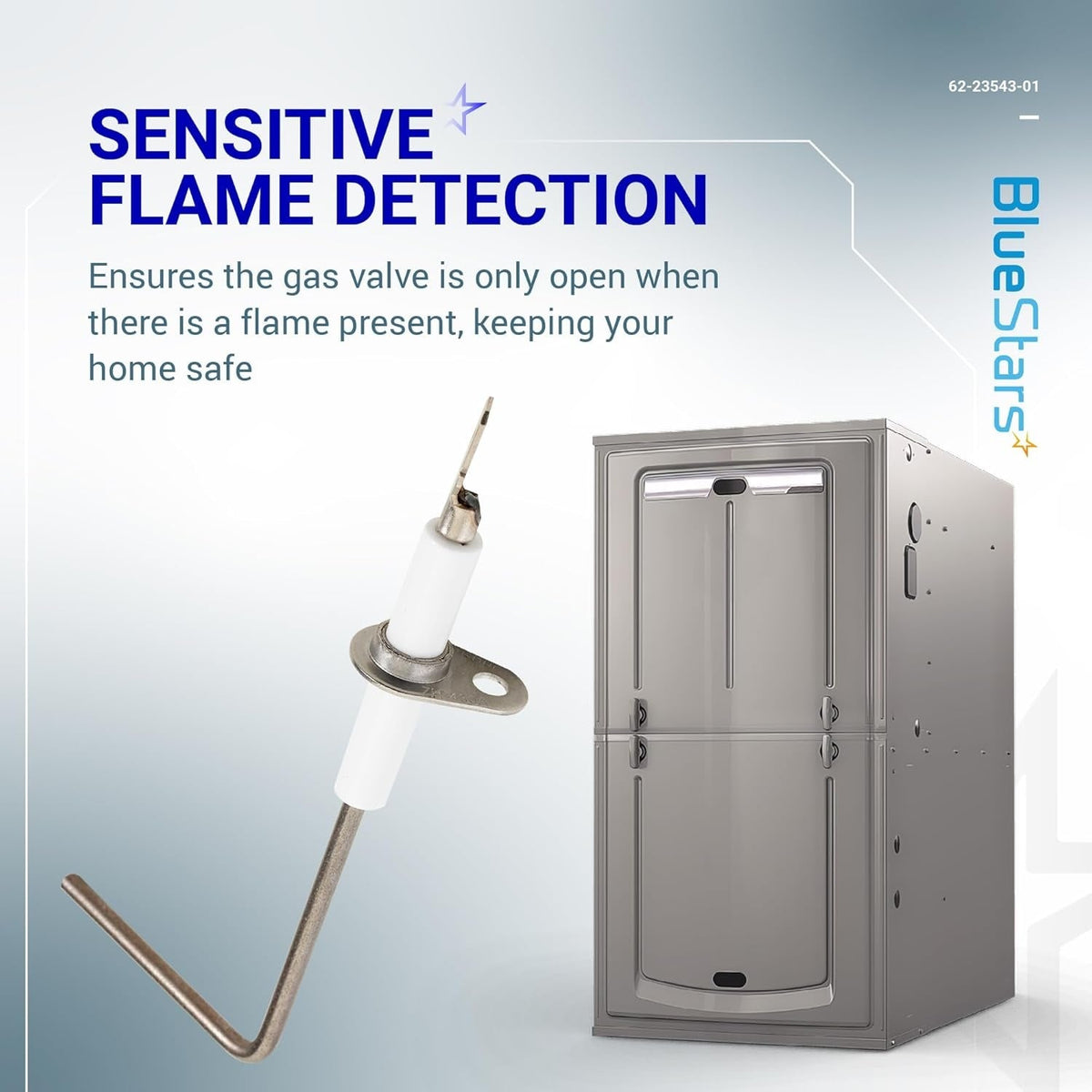 62-23543-01 furnace flame sensor component shown with a furnace unit for sensitive flame detection.