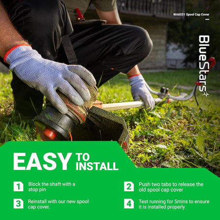 Installation guide for WA6531 GT trimmer replacement spool cap cover on a string trimmer.