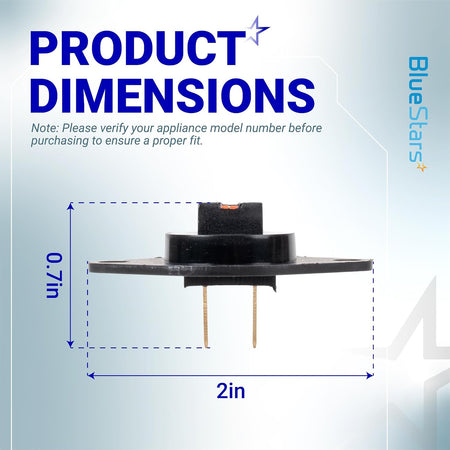 DC32-00007A Dryer Thermistor, product dimensions diagram showing 2-inch width and 0.7-inch height