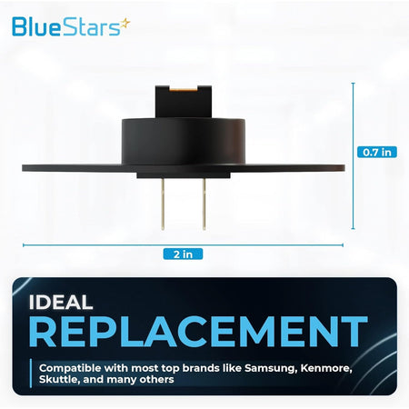DC32-00007A dryer thermistor showing 2-inch by 0.7-inch dimensions for Samsung and Kenmore dryer compatibility.