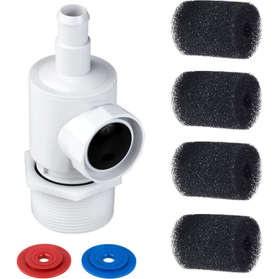 Pool cleaner UWF connector with four black sweep hose scrubbers and two replacement discs.