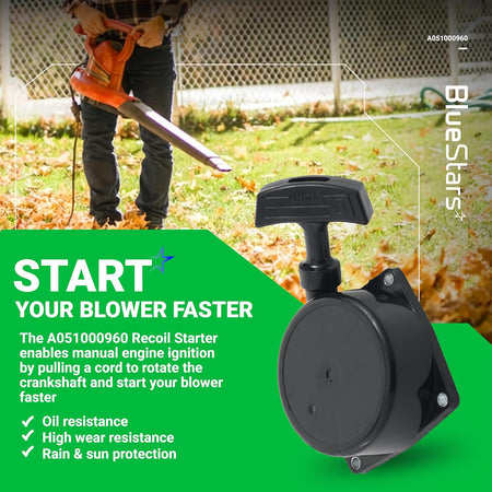 A051000960 recoil starter assembly for Echo leaf blowers with pull handle and mounting housing.