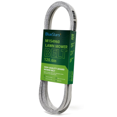 BlueStars M154960 secondary mower deck belt for 54-inch John Deere lawn tractors in branded packaging.