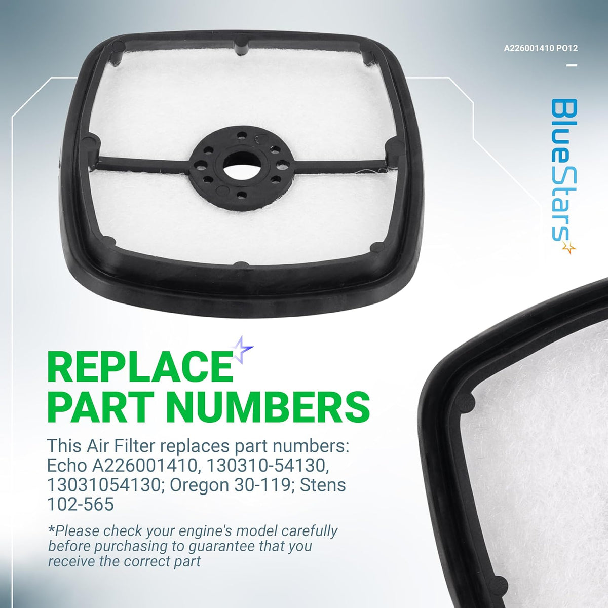 Replacement air filter for Echo trimmers and blowers, compatible with part numbers A226001410 and 130310-54130.