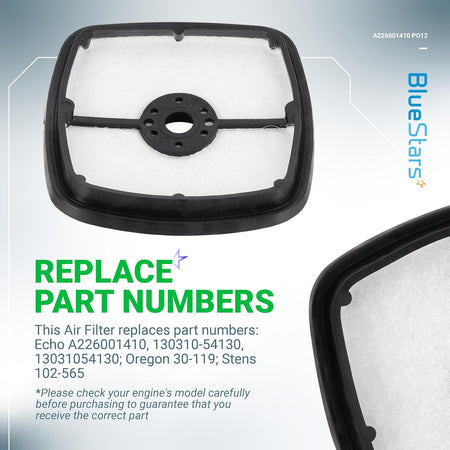 Replacement air filter for Echo trimmers and blowers, compatible with part numbers A226001410 and 130310-54130.