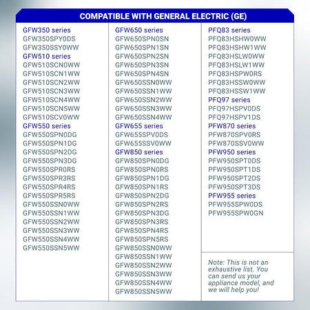 WH01X29528 Door Lock Switch compatibility chart listing GE front-load washer models