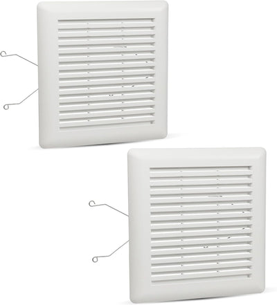 Two white C350GN bathroom ceiling fan grilles with mounting springs.