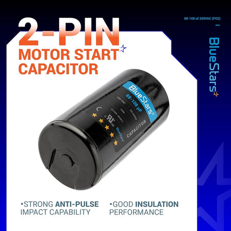 BlueStars 88-108 uF 330 VAC round motor start capacitor for pool and well pumps.