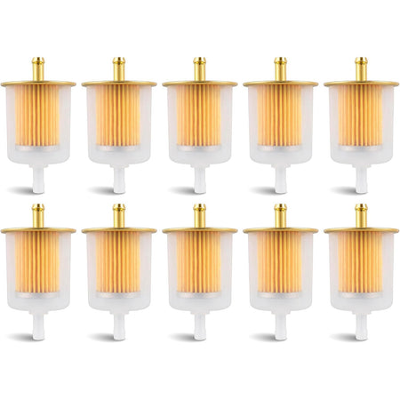 3/8" Universal Inline Fuel Filter (10-Pack) showing ten identical filters arranged in two rows