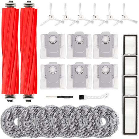 26-Pack Qrevo S Replacement Parts Kit shows rollers, side brushes, dust bags, filters, cleaning tools, and mop pads