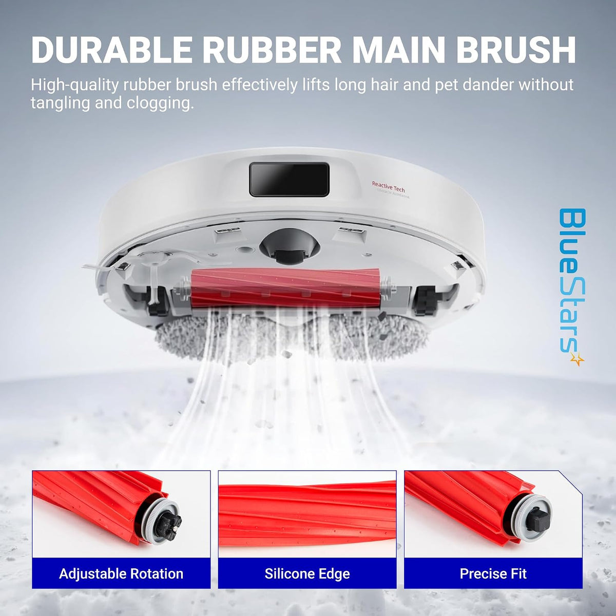 26-Pack Qrevo S Replacement Parts Kit, durable rubber main brush shown installed under a robot vacuum