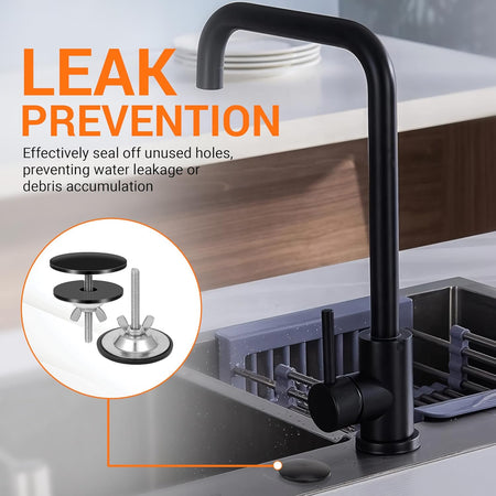 2-inch kitchen sinkhole cover installed on a countertop to prevent water leakage and debris accumulation.