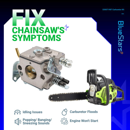 Replacement carburetor for Husqvarna and Poulan Pro chainsaws to fix engine starting and idling issues.