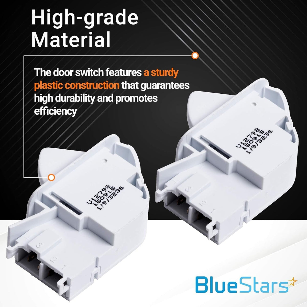 Two 6600JB1010A refrigerator door push button switches showing durable plastic construction and electrical terminals.