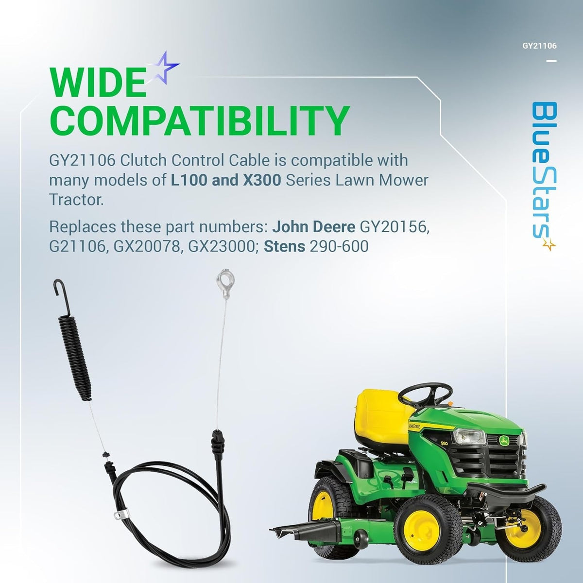 GY21106 GY20156 clutch control cable for John Deere L100 and X300 series riding lawn mowers.