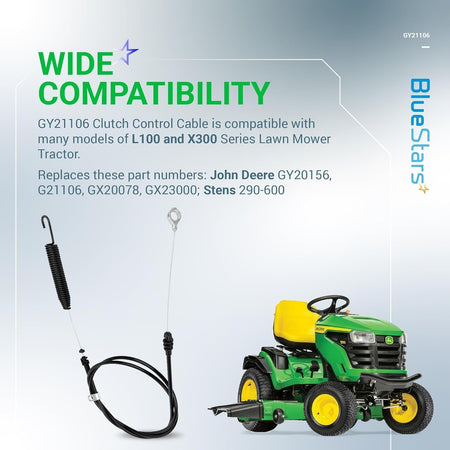 GY21106 GY20156 clutch control cable for John Deere L100 and X300 series riding lawn mowers.