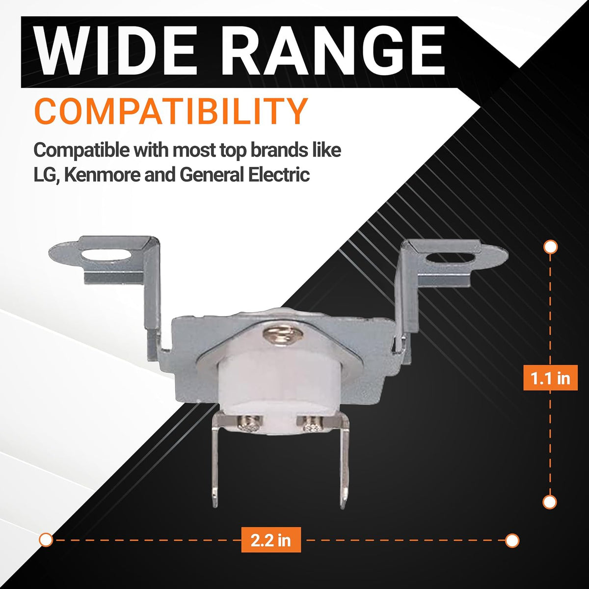 6931EL3003C Dryer High Limit Thermostat, dimensional diagram showing 2.2 in width and 1.1 in height
