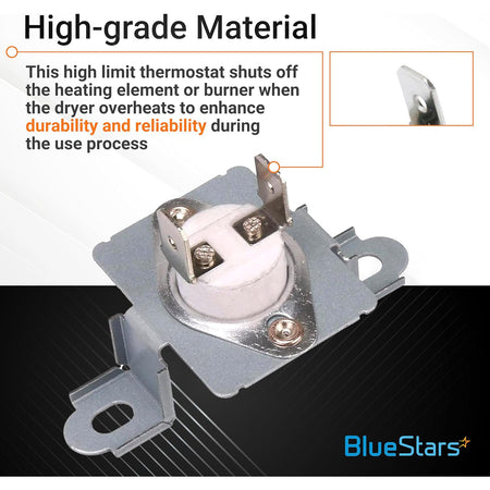 6931EL3003C Dryer High Limit Thermostat, close-up showing metal bracket, terminals, and mounting tabs