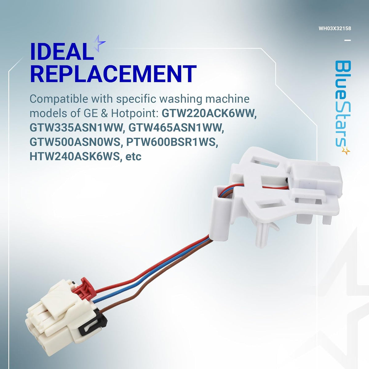 WH03X32158 washer speed sensor with wiring harness for GE and Hotpoint washing machines.