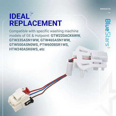 WH03X32158 washer speed sensor with wiring harness for GE and Hotpoint washing machines.