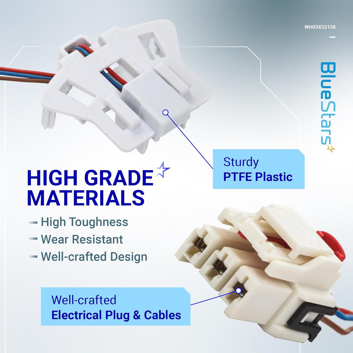WH03X32158 washer speed sensor showing durable plastic housing and electrical plug connections.