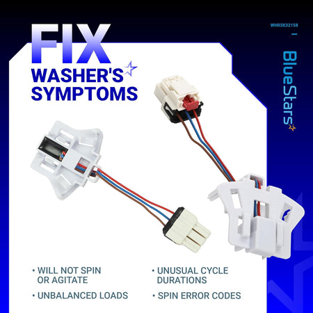 WH03X32158 washer speed sensor assembly with wiring harness for GE and Hotpoint washing machines.